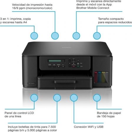 Brother DCP-T580DW Impresora Multifunción Inyección de Tinta Color WiFi Dúplex A4